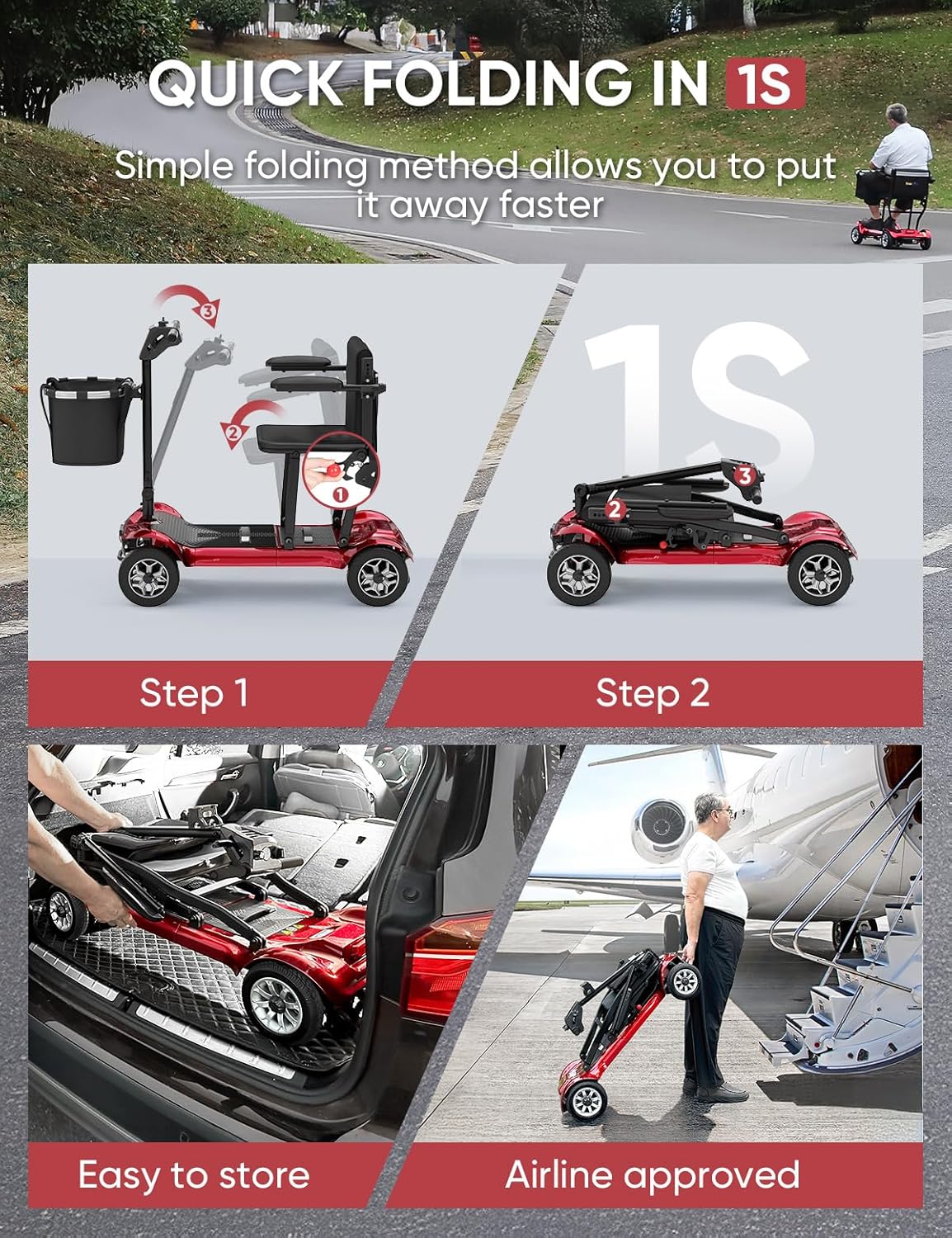 MS001 Lightweight Foldable Mobility Scooter for Air Travel