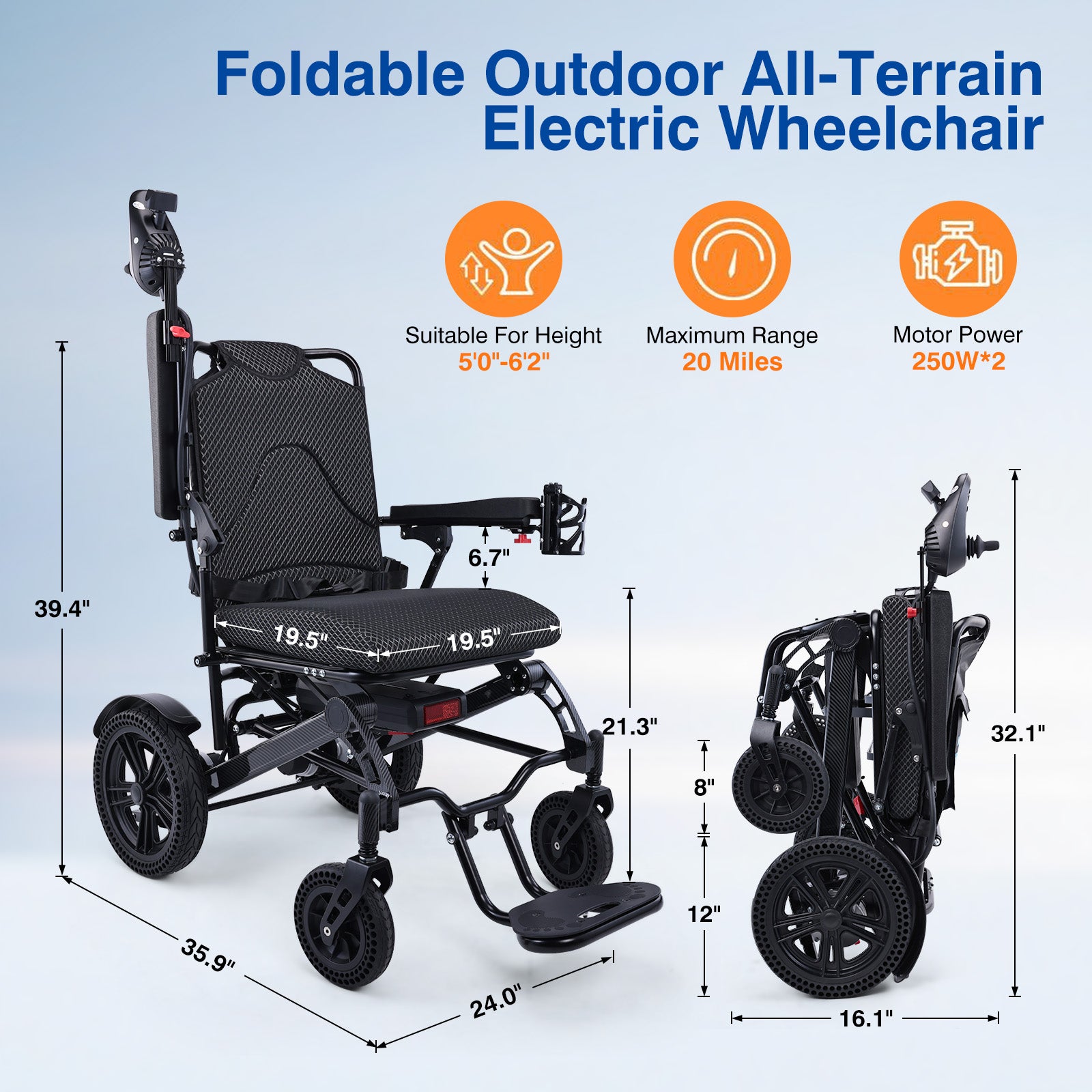 DX05 Pro Foldable Outdoor All-Terrain Electric Wheelchair – Airline Approved