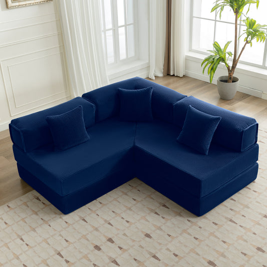 COOLHUT 106.3" W Combination Sofa, High Rebound Density Sponge Sofa Couch, Modular Sectional Sofa L-Shape Corduroy Couch with Chaise, Big Comfy Sleeper Floor Sofa for Living Room