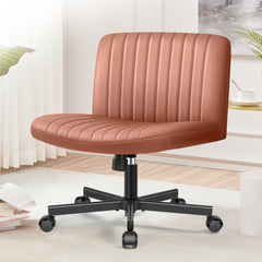 COOLHUT Office Chair Armless Criss Cross Legged Chair with Wheels, Linen Fabric Comfy Home Office Desk Chairs, Wide Seat Vanity Task Computer Chair