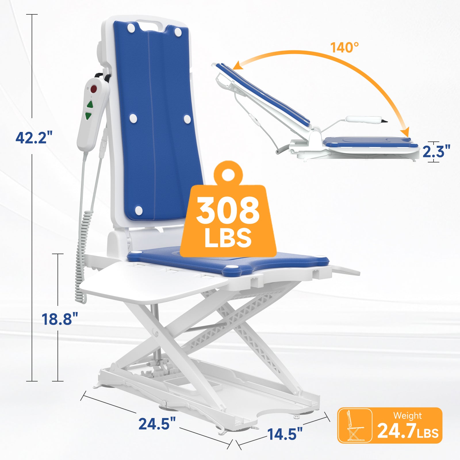JC35 Electric Bathtub Floor Lift Chair-308 LBS Capacity, Lightweight, Waterproof