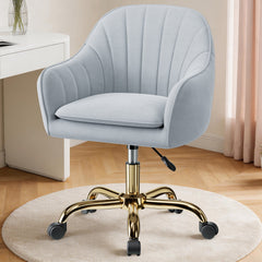 COOLHUT Office Desk Chair with Padded, Velvet Vanity Chair with Back and Wheels, Comfy Home Office Chiar with Gold Legs, Height Adjustable, Rolling Chair for Vanity Room, Makeup Room, Bedroom