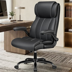 COOLHUT Big and Tall Office Chair 350LBS, Comfy Heavy Duty Executive Desk Chair with Adjustable Lumbar Support, Higth Back Computer Home Office Chair with Padded Flip -up Arms