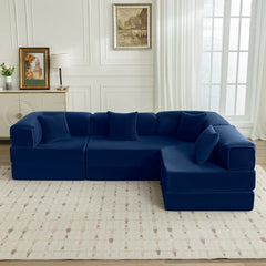 COOLHUT 106.3" W Combination Sofa, High Rebound Density Sponge Sofa Couch, Modular Sectional Sofa L-Shape Corduroy Couch with Chaise, Big Comfy Sleeper Floor Sofa for Living Room
