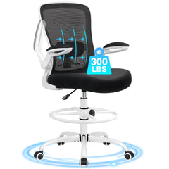 COOLHUT Home Office Chair with Flip-up Armrests for Standing Desk, Ergonomic Computer Office Desk Chair with Adjustable Foot Ring, Office Desk Chairs with Adjustab Lumbar Support for Workplanc