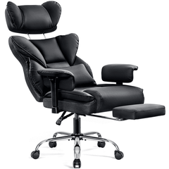 COOLHUT Big and Tall PU Leather Office Chair with Adjustable Headrest & Footrest, Executive Computer Desk Chair with 3D Adjustable Padded Armrest, Ergonomic Office Chair with Lumbar Support