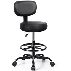 Drafting Chair with Backrest, Adjustable Foot Rest Rolling Stool with Wheels