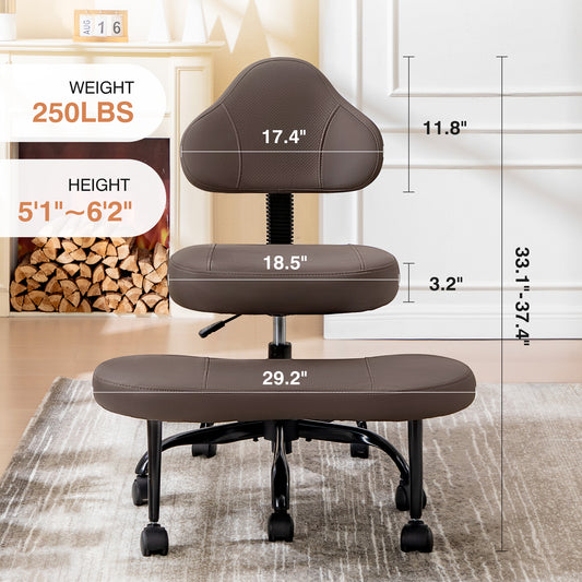 AtHope Cross Legged Office Chair, Criss Cross Desk Chair ADHD Meditation Kneeling Yoga Seat with Adjustable Height, Lumbar Support, Wider Footrest and Wheels (Dark Brown)