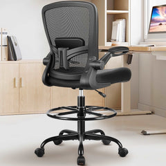 Ergonomic Drafting Chair with Adjustable Foot Ring and Flip-Up Arms