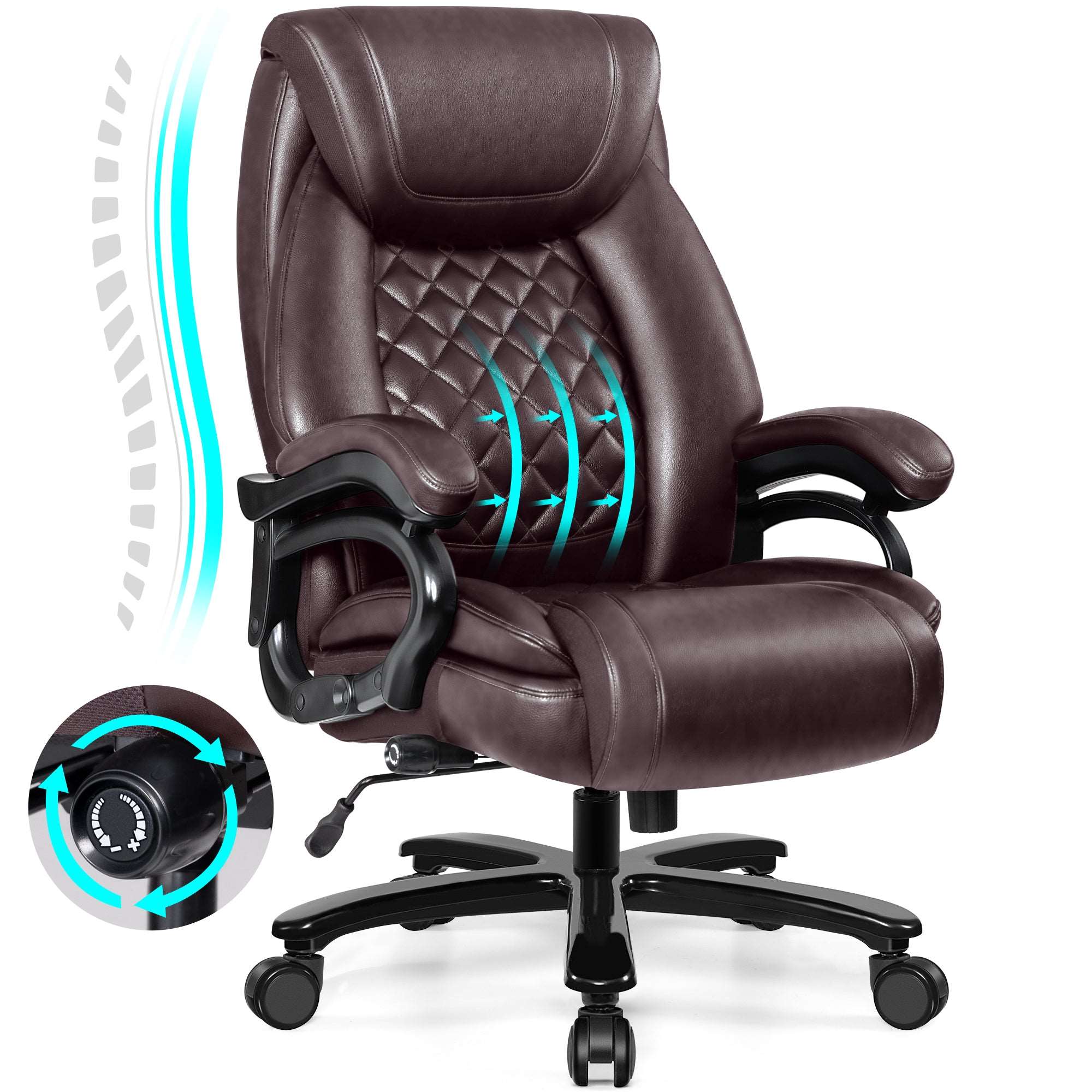 Executive Big and Tall 500lbs PU Leather Office Chair Kerdom