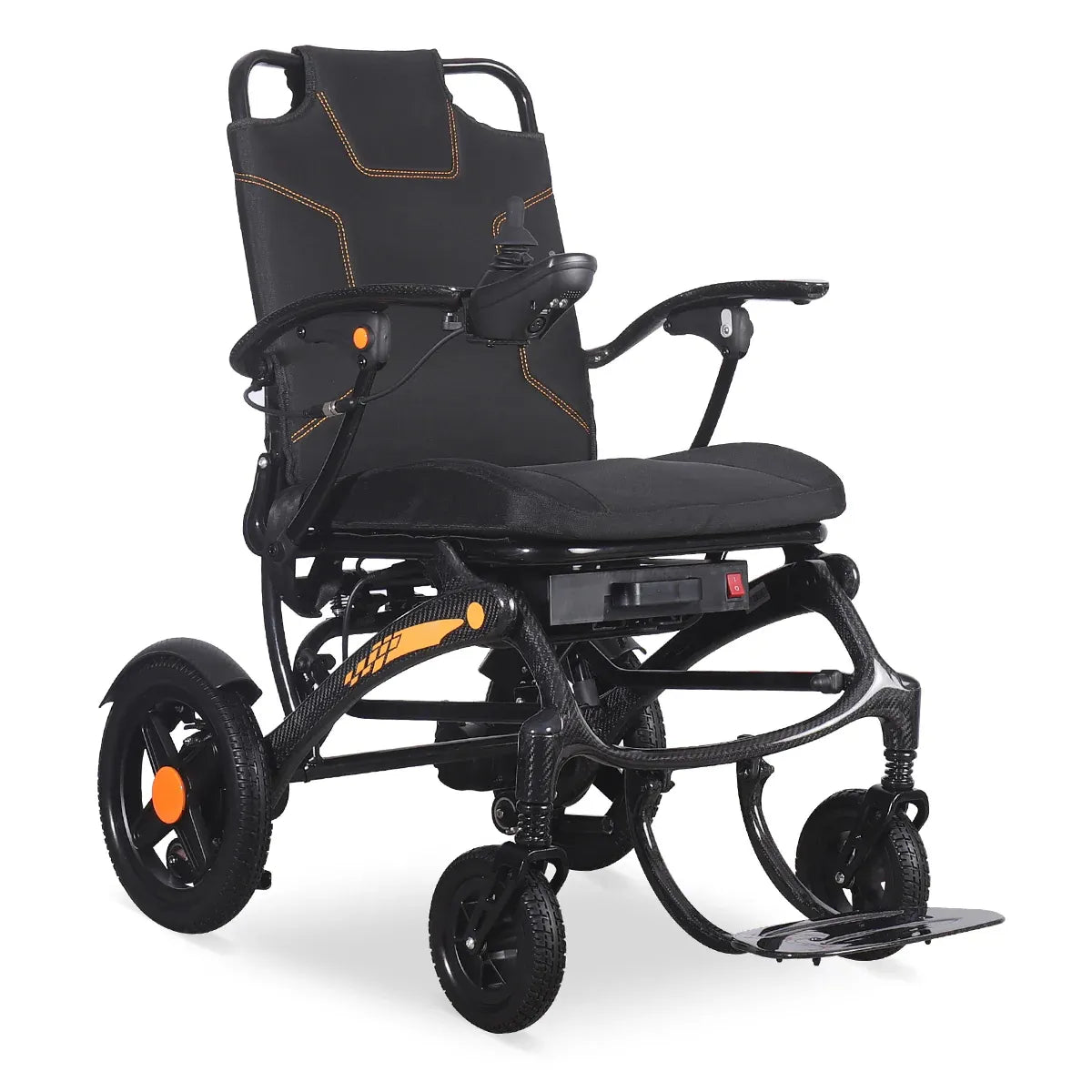 Kerdom DX07 Black electric wheelchair with orange accents 