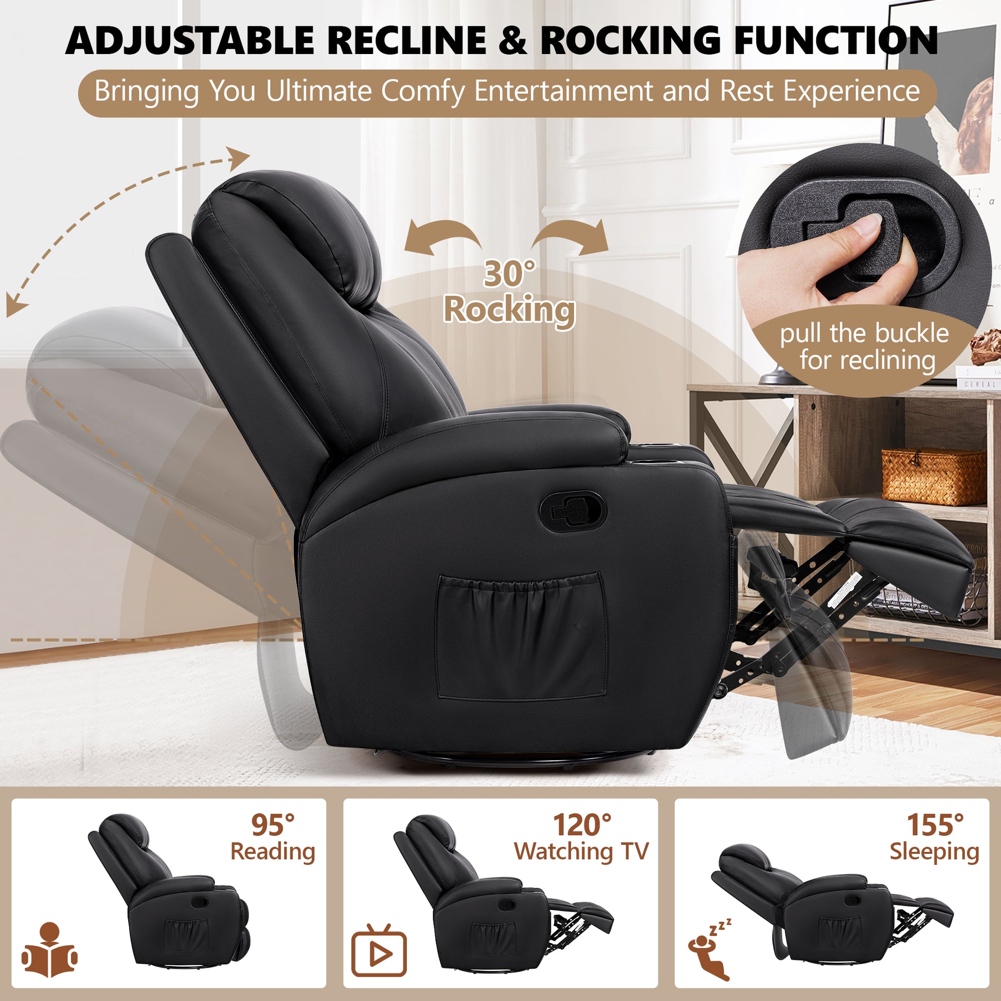 Modern Power Swivel Glider Recliner w/ Massage & Heat