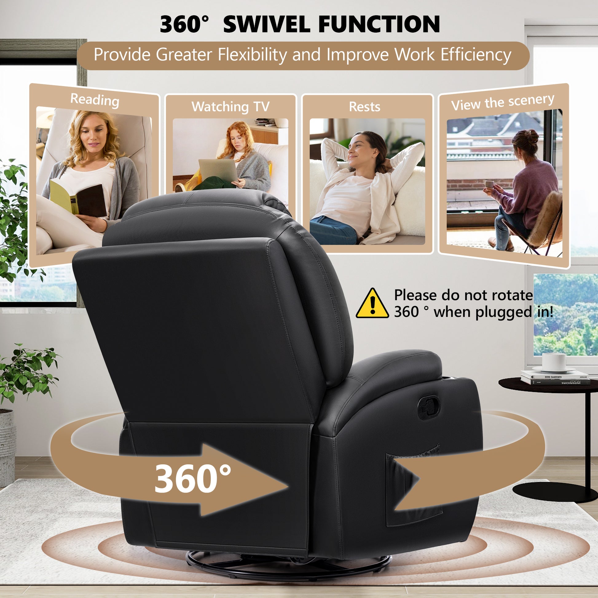 Modern Power Swivel Glider Recliner w/ Massage & Heat