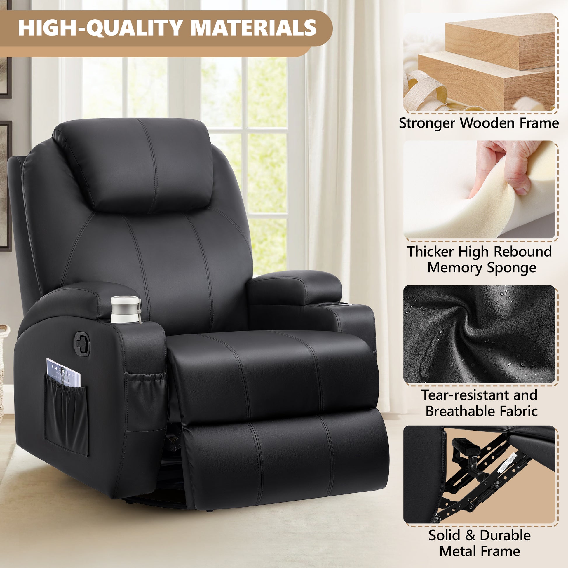 Modern Power Swivel Glider Recliner w/ Massage & Heat