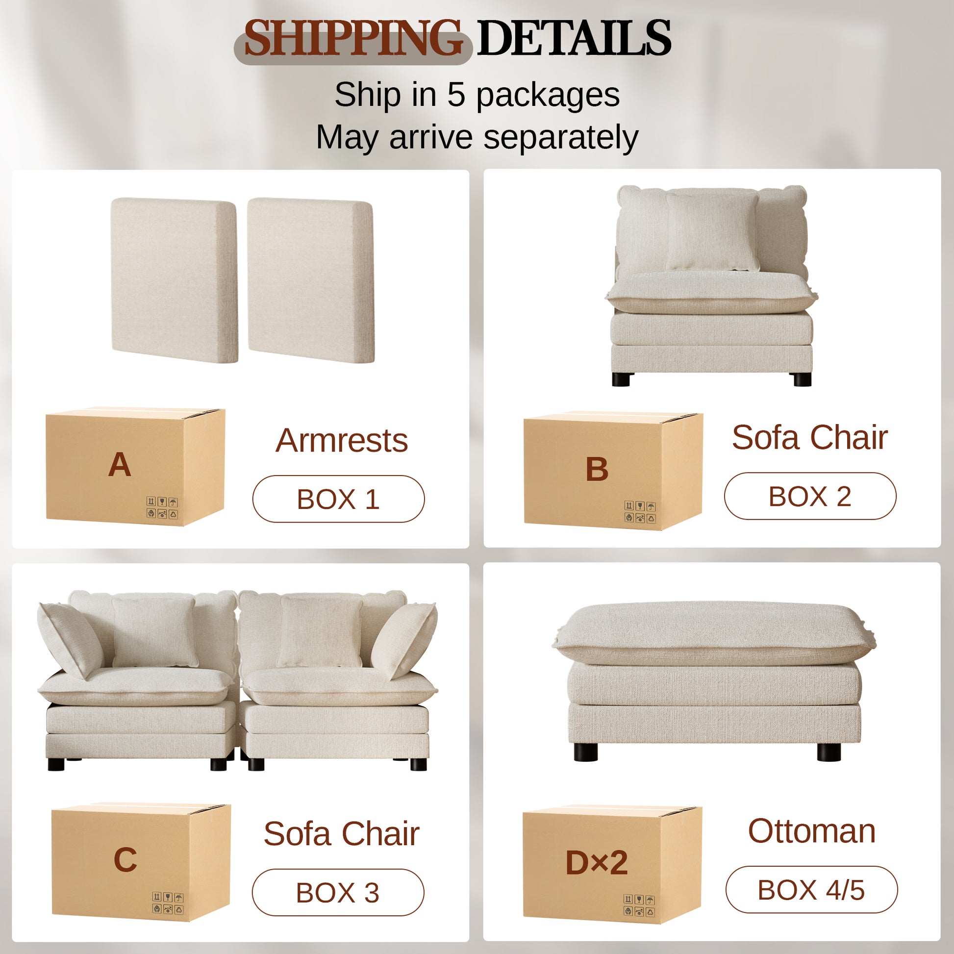 Cozyboy 5-Piece Modular Sofa Chaise (112'')