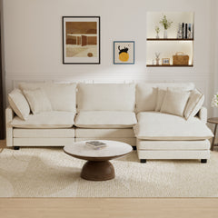 112" 4-Piece Modular White Velvet L-Shape Sectional Sofa