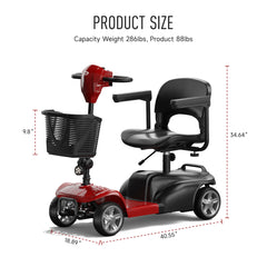 COOLHUT Foldable 4 Wheel Mobility Scooter for Adults, 20 Miles Range Powered Mobile for Travel 400 lbs All Terrain, Lightweight and Portable with LED Headlights and Basket 5-Years Warranty