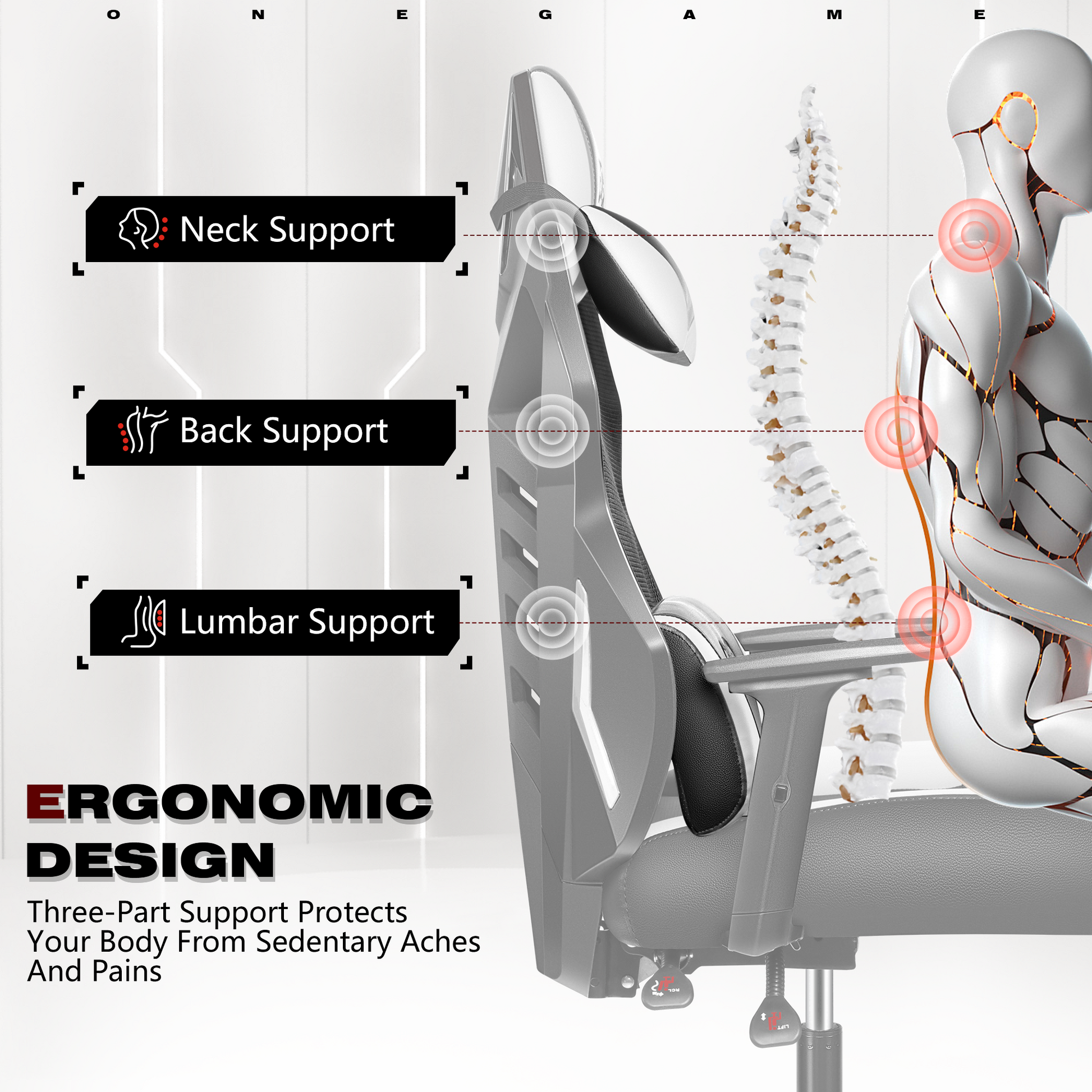 Kerdom Gaming Chair PC Chair with Ergonomics Lumbar Support