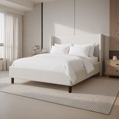 COOLHUT Bed Frame, All Wood Slats Support Platform Bed Frame, Upholstered Wingback Headboard, Solid and Stable Wooden Platform Bed Frame, No Box Spring Needed, White