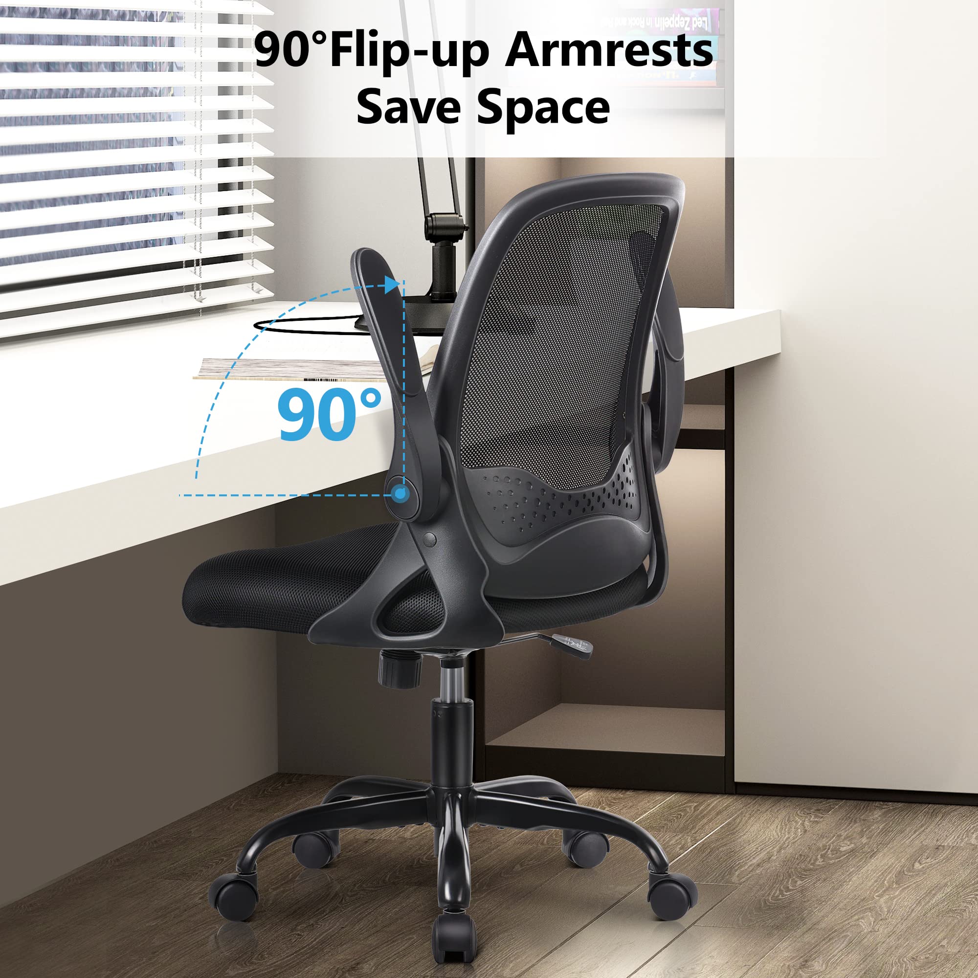 KERDOM Mesh Office Chair with Flip-up Arms & Lumbar Support
