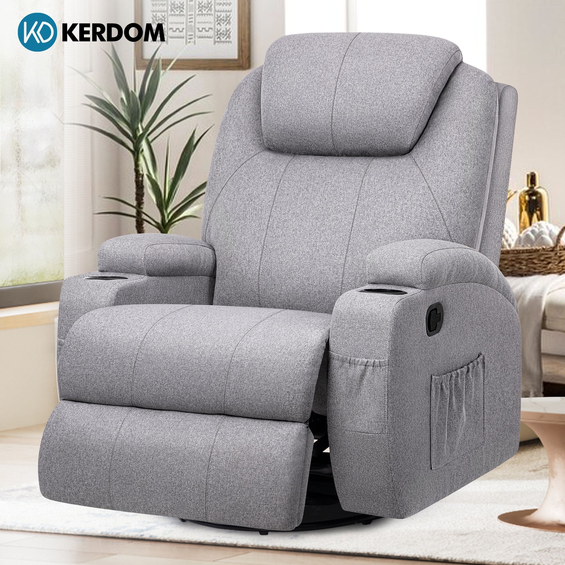 Modern Power Swivel Glider Recliner w/ Massage & Heat