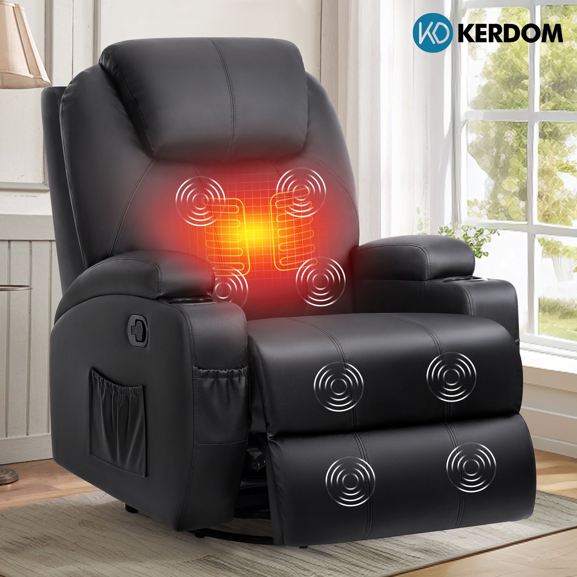 Modern Power Swivel Glider Recliner w/ Massage & Heat