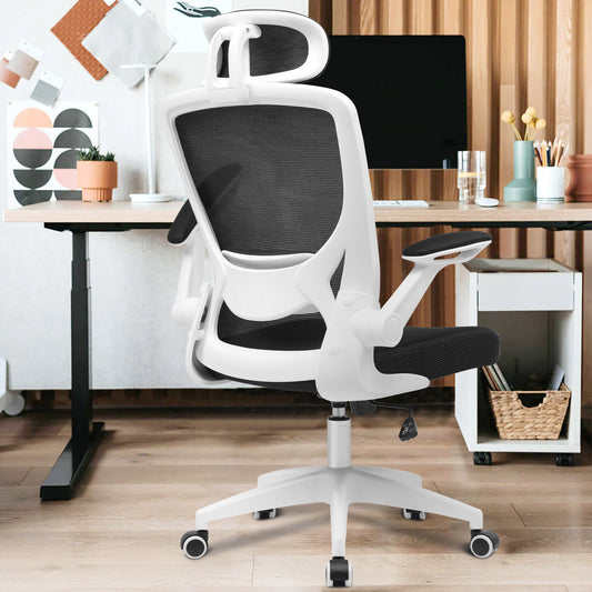 Mesh and Fabric Mid-Back Ergonomic Chair With Headrest